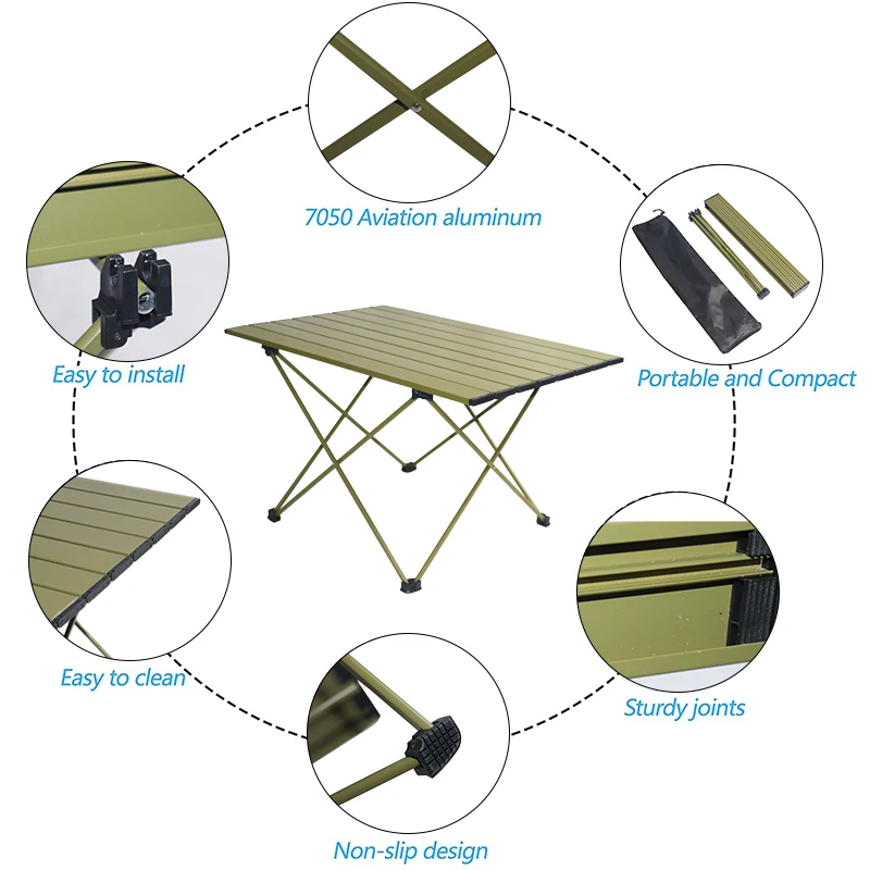 Dark Green Outdoor Picnic Folding Table Super Light Aluminum Alloy Fishing Table Self Driving Hiking Portable Mini Table