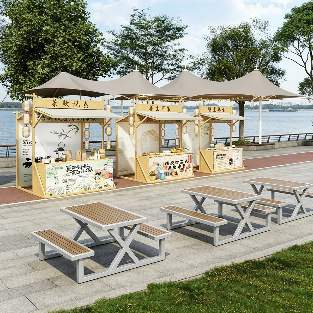 Outdoor one-piece table and chair combination scenic spot park outdoor open-air bench square integrated dining table and chair