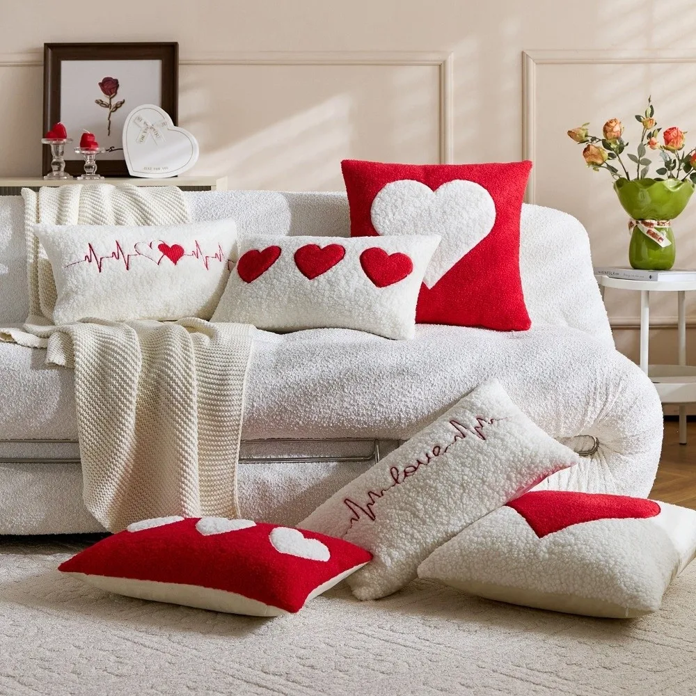 

30*50cm Valentine's Day Pillowcase Decorative Concealed Zipper Heart Pillow Cover Detachable Soft Love Pillowcase Gift