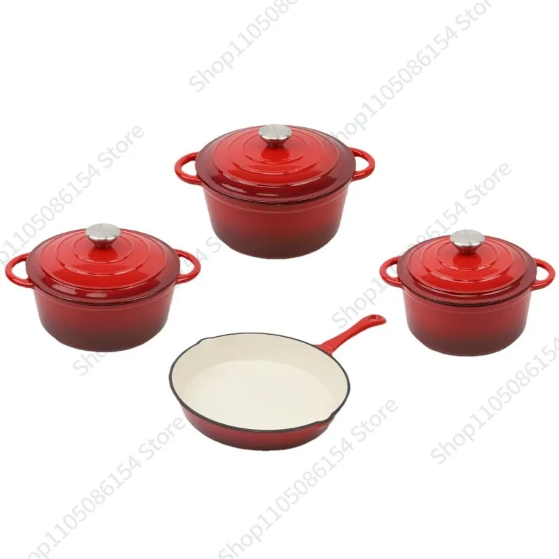 Cast iron enamel pot set pot combination saucepan milk frying seafood pan 4-piece set
