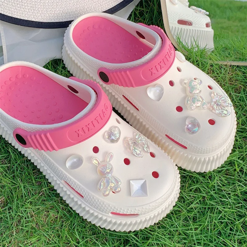 Kapcie damskie Summer New Fashion Hole Cute Thick Sole Anti Slip Garden Outdoor Beach Women Hole Baotou Milky White Slippers