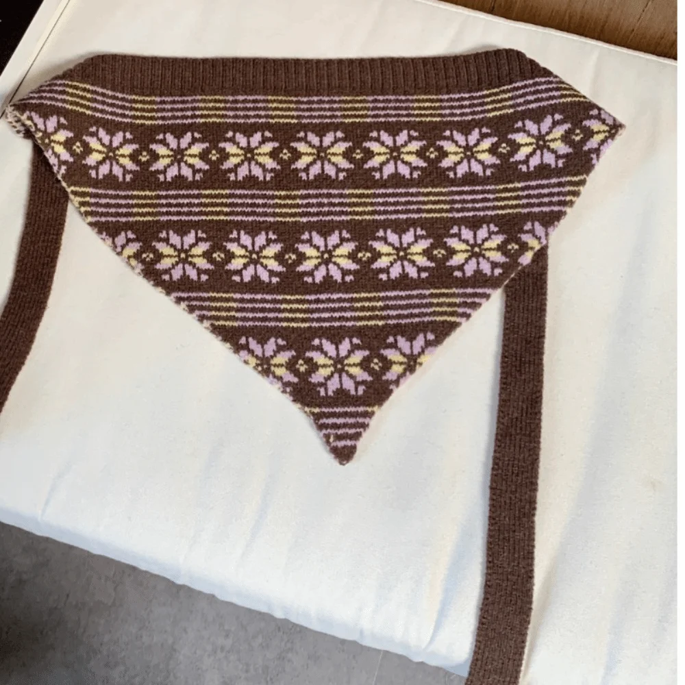 Elegant Y2K Jacquard Wool Headscarf Fair Isle Snowflake Knitted Scarf Ear Protectors Headband Triangle Shawl Scarf Accessories