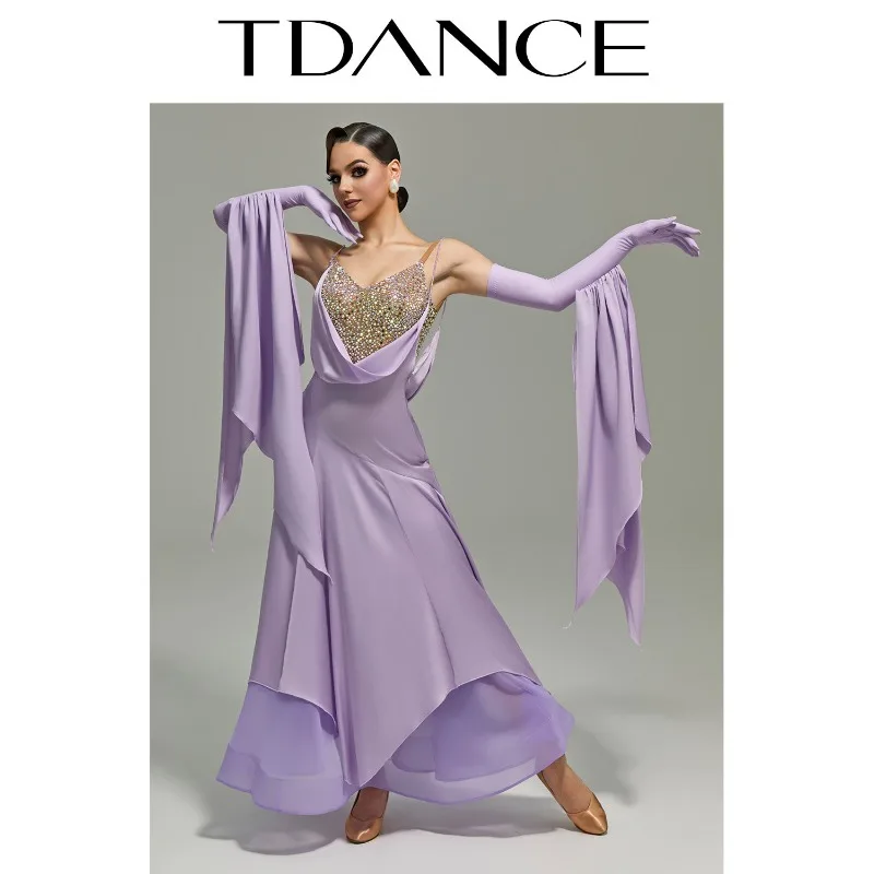 Customized TDANCE Balloom Modern Dance Skirt Purple National Standard Dance Waltz Grand Swing Performance Competition Dress CM01