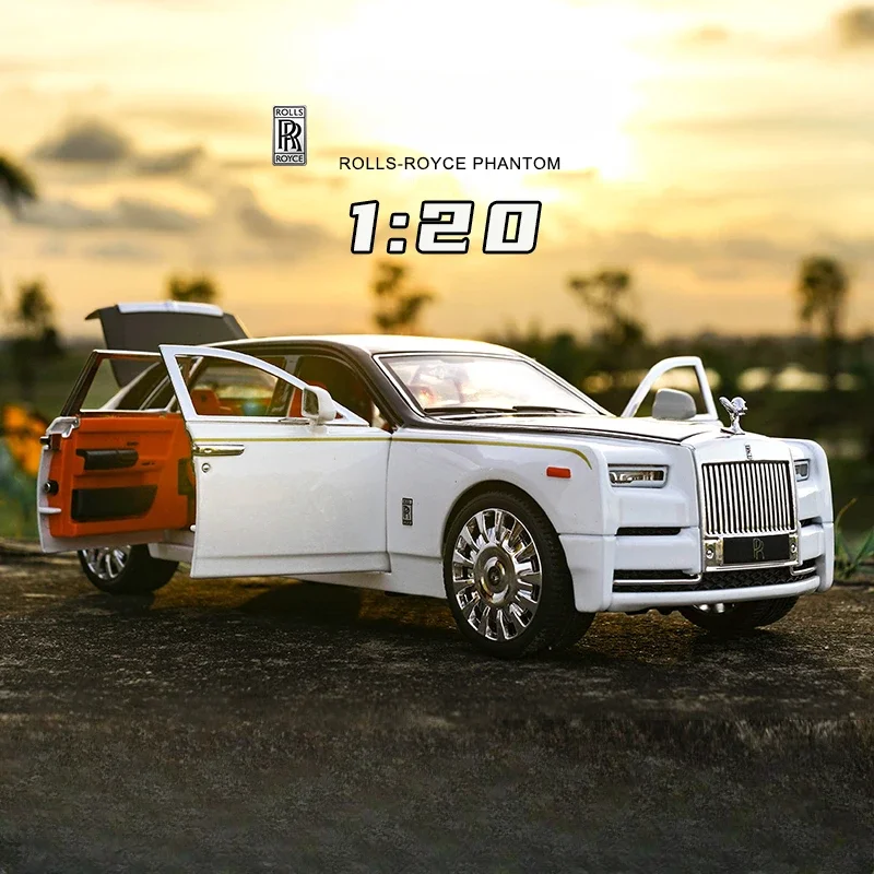 Luxury Diecast Rolls-Royce Phantom Car Model 1/20 Scale Sound and Light Collective Simulation Voiture Miniature Boy Toy Vehicles