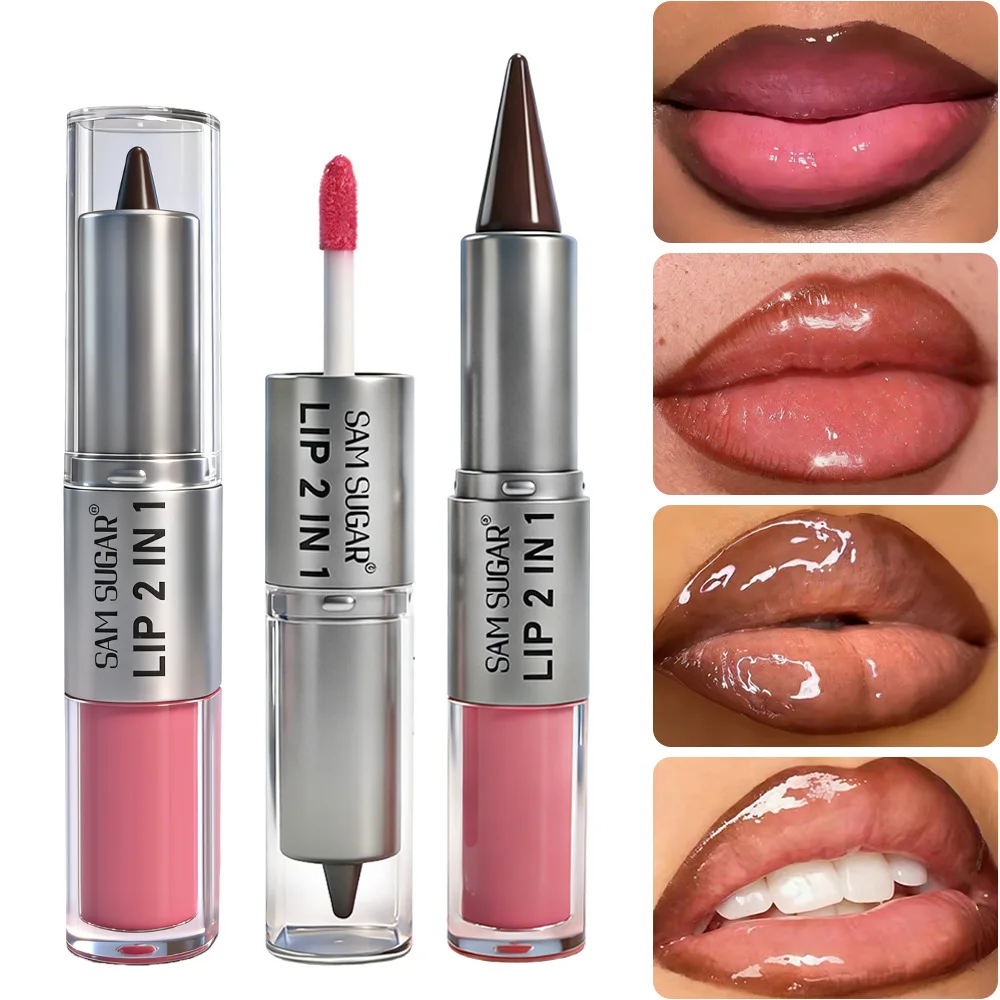 2 in 1 Lip Liner & Lip Gloss, Dual Ended Hydrating Non Stick Lipstick, Matte Velvet Outline Crayon with Shiny Plumping Lip Glaze - view 3