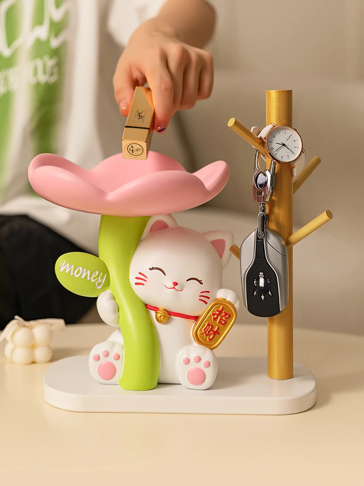 

Cute Lucky Cat Key Organizer Living Room Furnishings High-end Storage Tray Home Decoration Accessories Bracelet Storage Rack