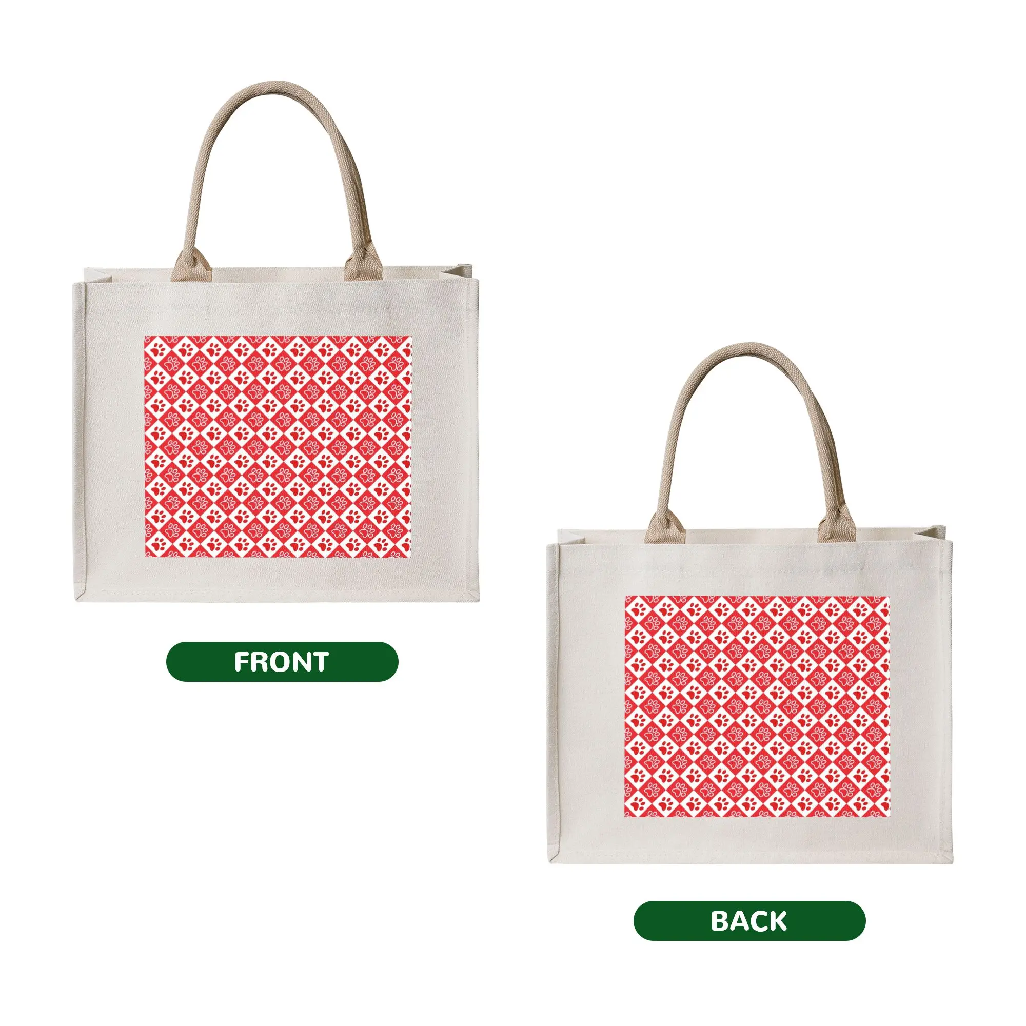Reusable Gingham Dog Paw prints pattern Shopping Bag Women Tote Bag Portable Checkered Plaid  Grocery Shopper Bags