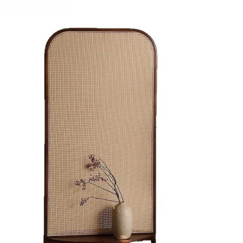 Aesthetic entrance screen partition retro solid wood rattan front door blocking seat screen