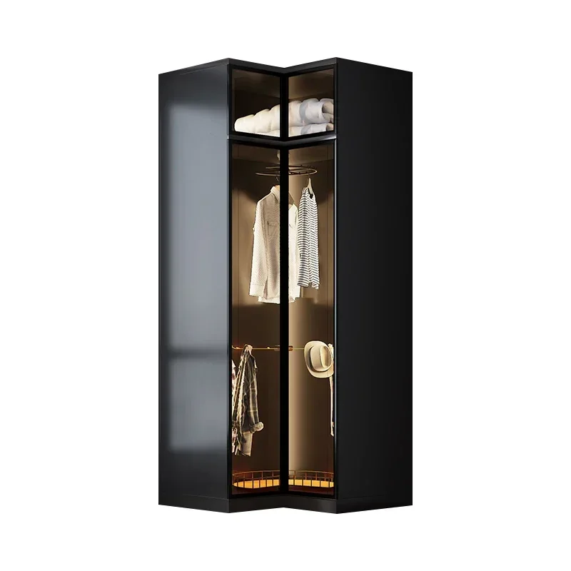Premium Practical Superior Modern Minimalist Sliding Door Corner Wardrobe, Simple Household Bedroom Combination Glass