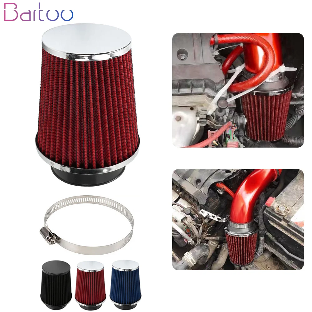 

New 76MM 3" Universal Car Air Filter Mesh Cone Power Intake High Flow Cold Air Filter Air Intake Filter Induction Kit OFI077