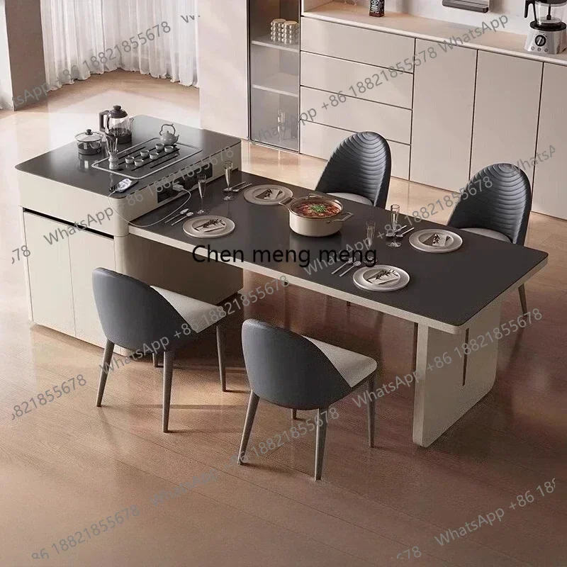 G153 Cream Wind Modern Dining Table Furniture Simple Island Dining Table Retractable Rock Slab Multi-functional Tea Induction Co