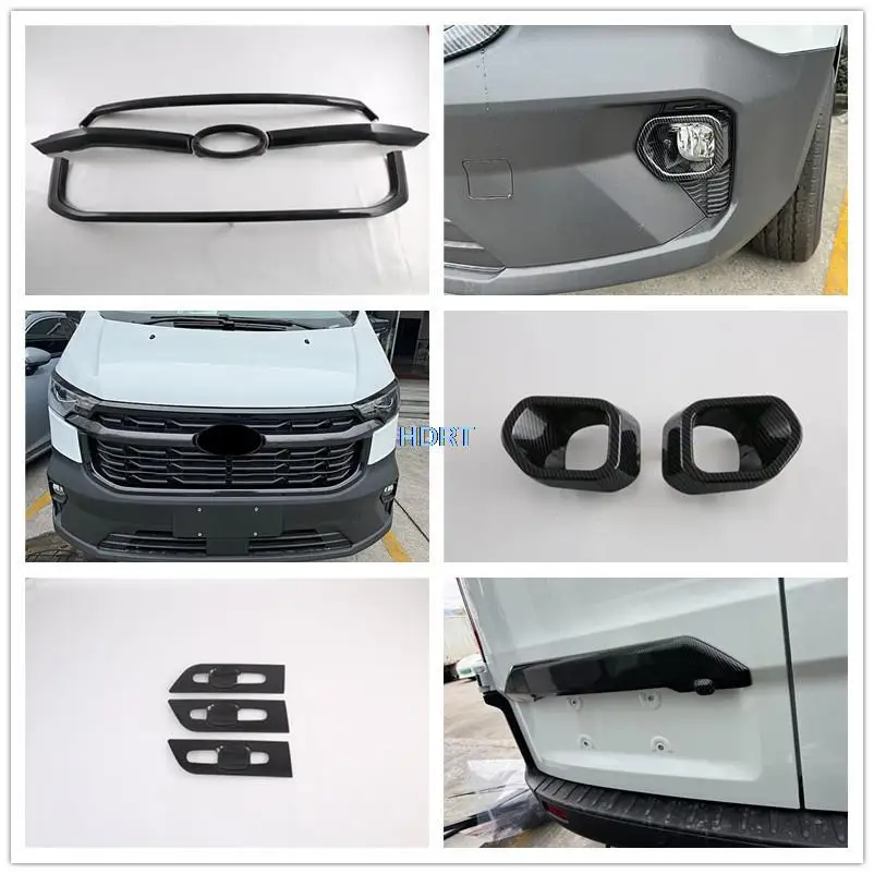 Fit For Ford Transit 2023 + Car Styling Rear Trunk Door Bowl Grille Mesh Strip Front Fog Light Hood Accessories Exterior Sticker