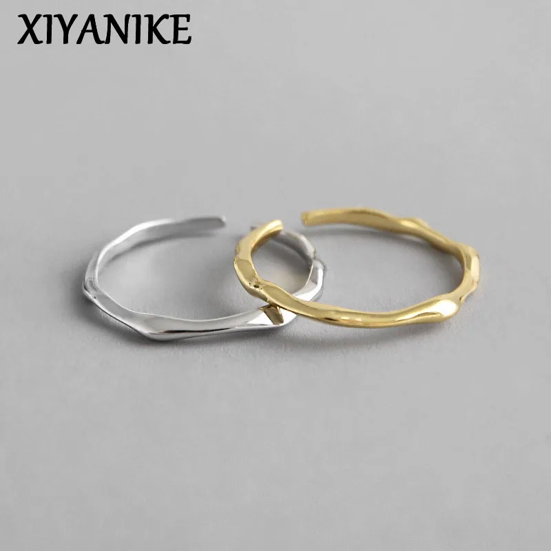 XIYANIKE Silver Color HOT Sale Geometric Irregular Thin Ring Women Fashion Cool Smooth Minimalist Adjustable Ring Jewelry