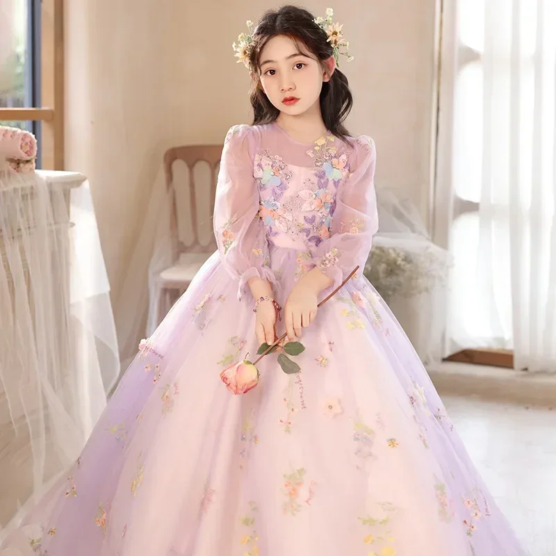 Dress for Girls Flower Kids Bridesmaid Robe Children Long Prom Ball Gown Teenagers Luxury DressES Vestidos Wedding Evening Party