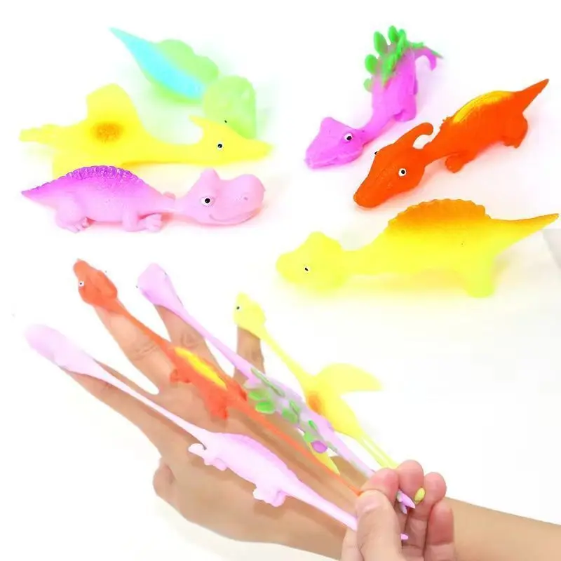 Novelty Sticky Catapulted  Ejection Dinosaur Toy Light Rubber Finger Prank Flying Fun Games Decompression Toy Birthday Gift