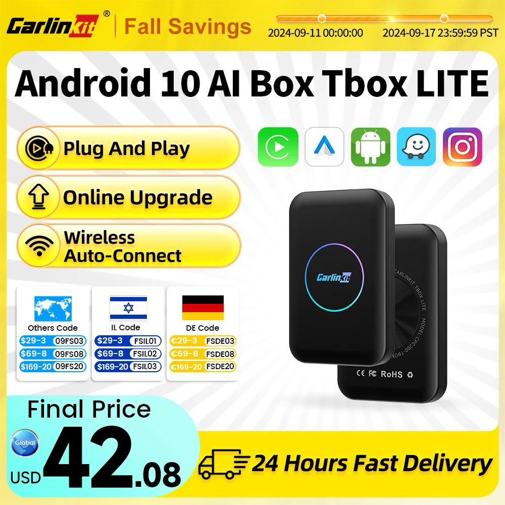 2024 CarlinKit Smart Mini CarPlay Ai Box 2G+32G Car Play TV Box LED For Netflix Wireless Android Auto CarPlay For CarPlay AA Car