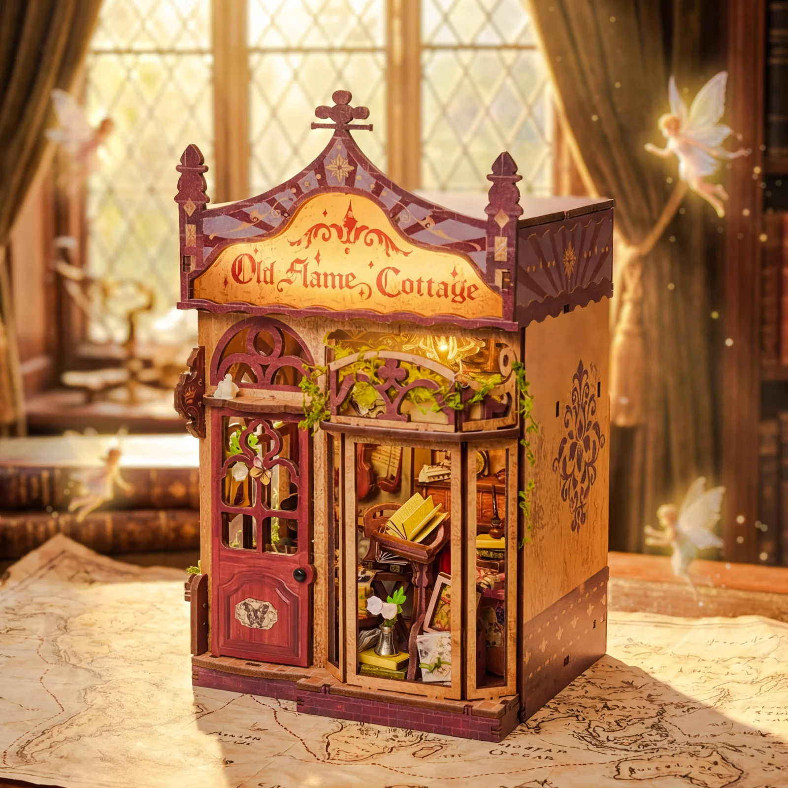 DIY 木製ミニチュアモデルキットオールドフレームコテージドールハウス 3D パズルドールハウス家具ライト付き友人の誕生日プレゼント用