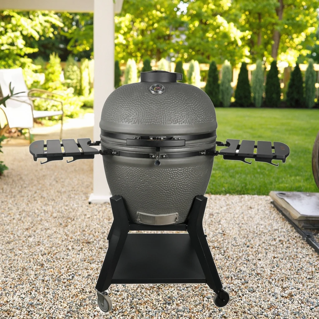 Strong Stand Ceramic Kamado BBQ Smoker Grill Remote Control Trolley Stainless Steel 27-inch Lump Charcoal Oxygen