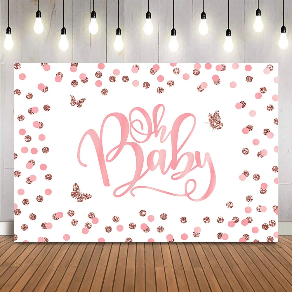 Oh Baby Backdrop Rose Gold Glitter Photo Booth Background Girls Baby Shower Theme Party Decoration Gender Reveal Photocall Prop