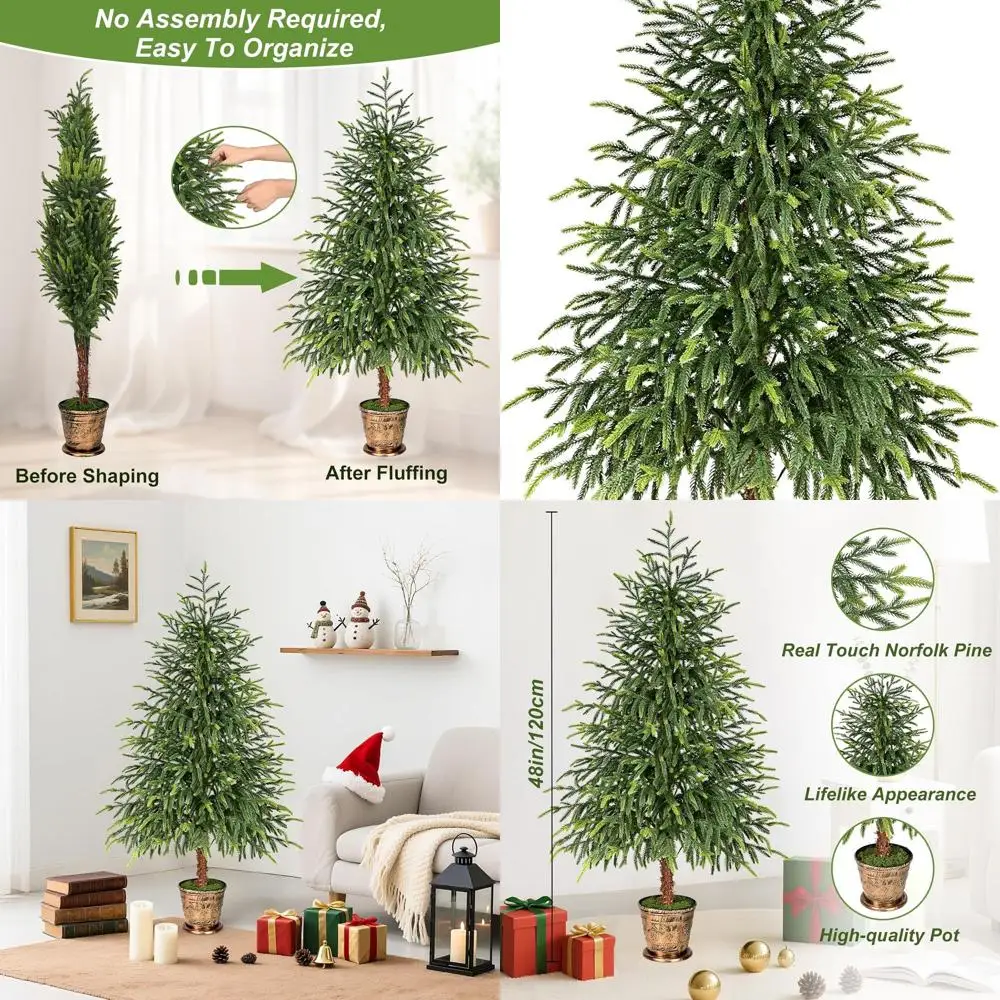 

4-Foot Realistic PE Norfolk Pine Christmas Tree in Pot for Indoor or Outdoor Holiday Decor