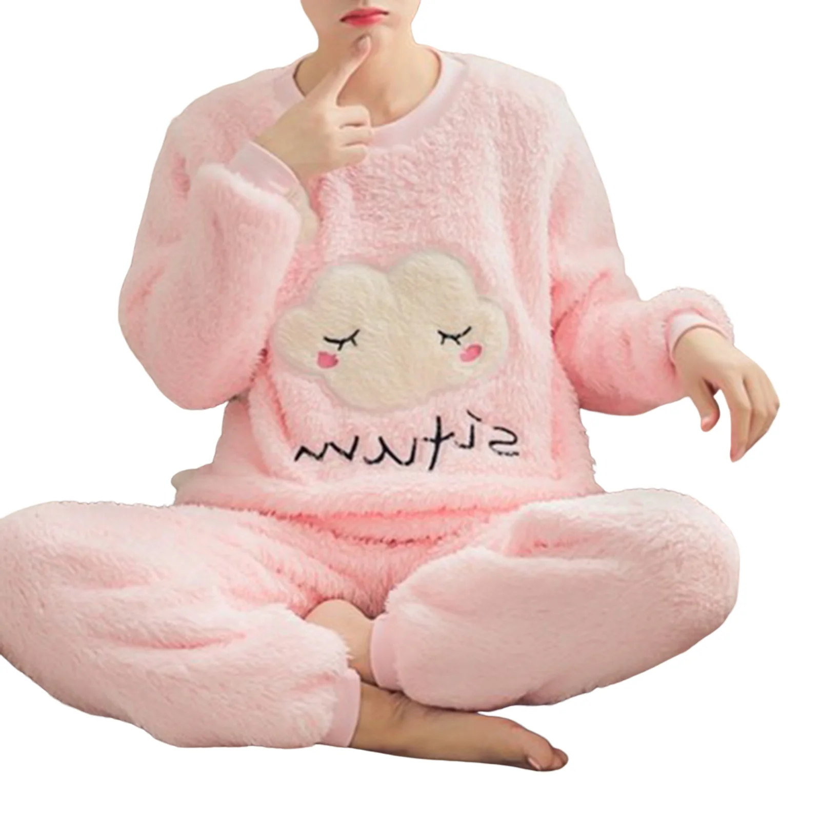 Thick Warm Womens Pajamas Set Female Large Size Soft Touch Flannel Pajamas Suitable for Home Living Room Wear