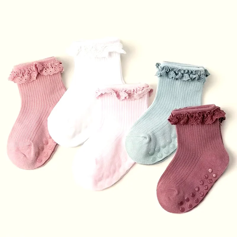 

5 pairs of baby girl children lace socks spring and summer socks dispensing anti-slip floor socks