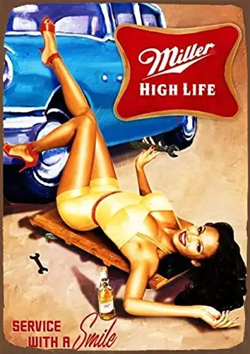 Vintage Metal Tin Sign ; Gifts For High Life Beer Witch Sitting On Crescent Moon Garden Yard Signs Christmas Wall Art for Farm C
