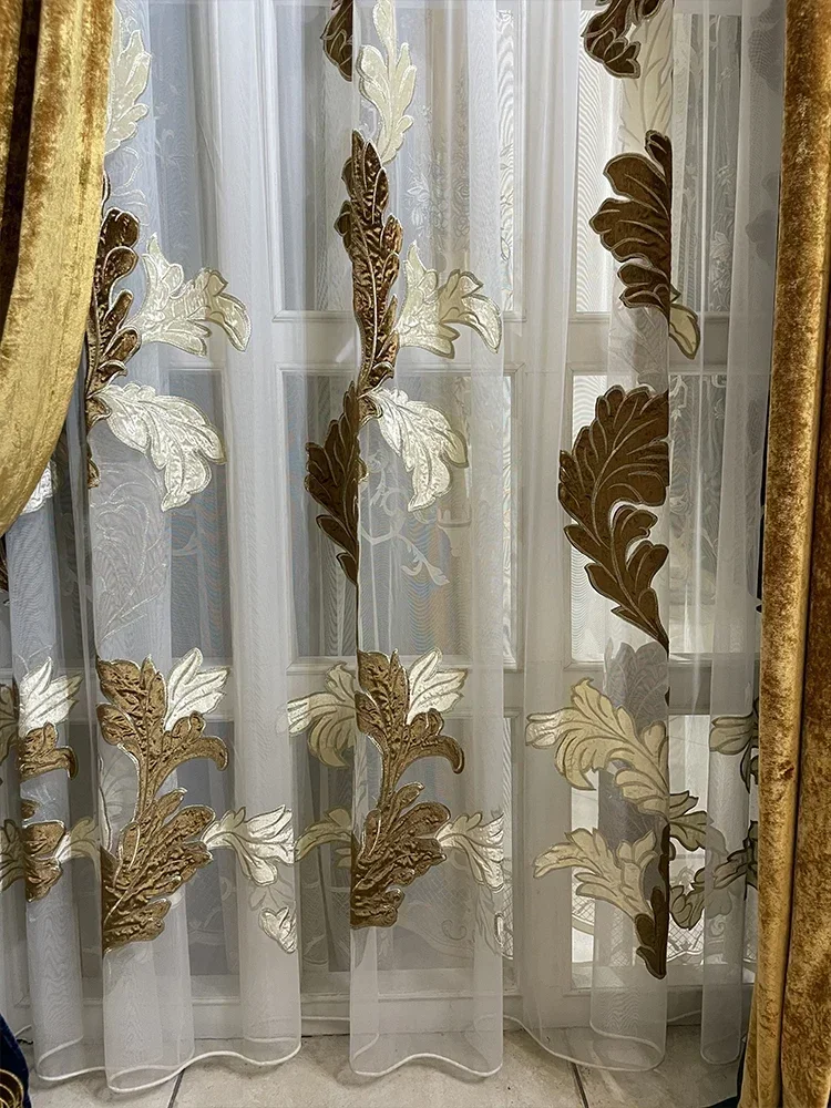 High End European Style Palace Sapphire Blue Gold Embroidered Velvet Curtains For Living Room Bedroom Villa Window Screens