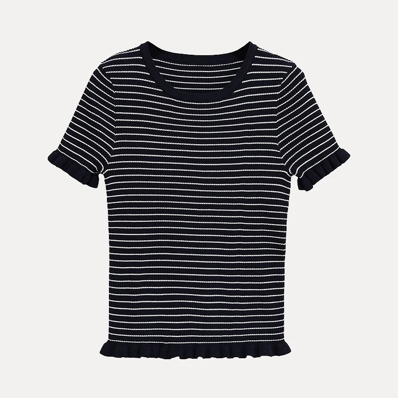 بلوزة نسائية محبوكة ort Sve دائرية Ne مخططة مضلعة للشارع Sle ربيع 2025 طول منتظم ألياف البوليستر 00% #5