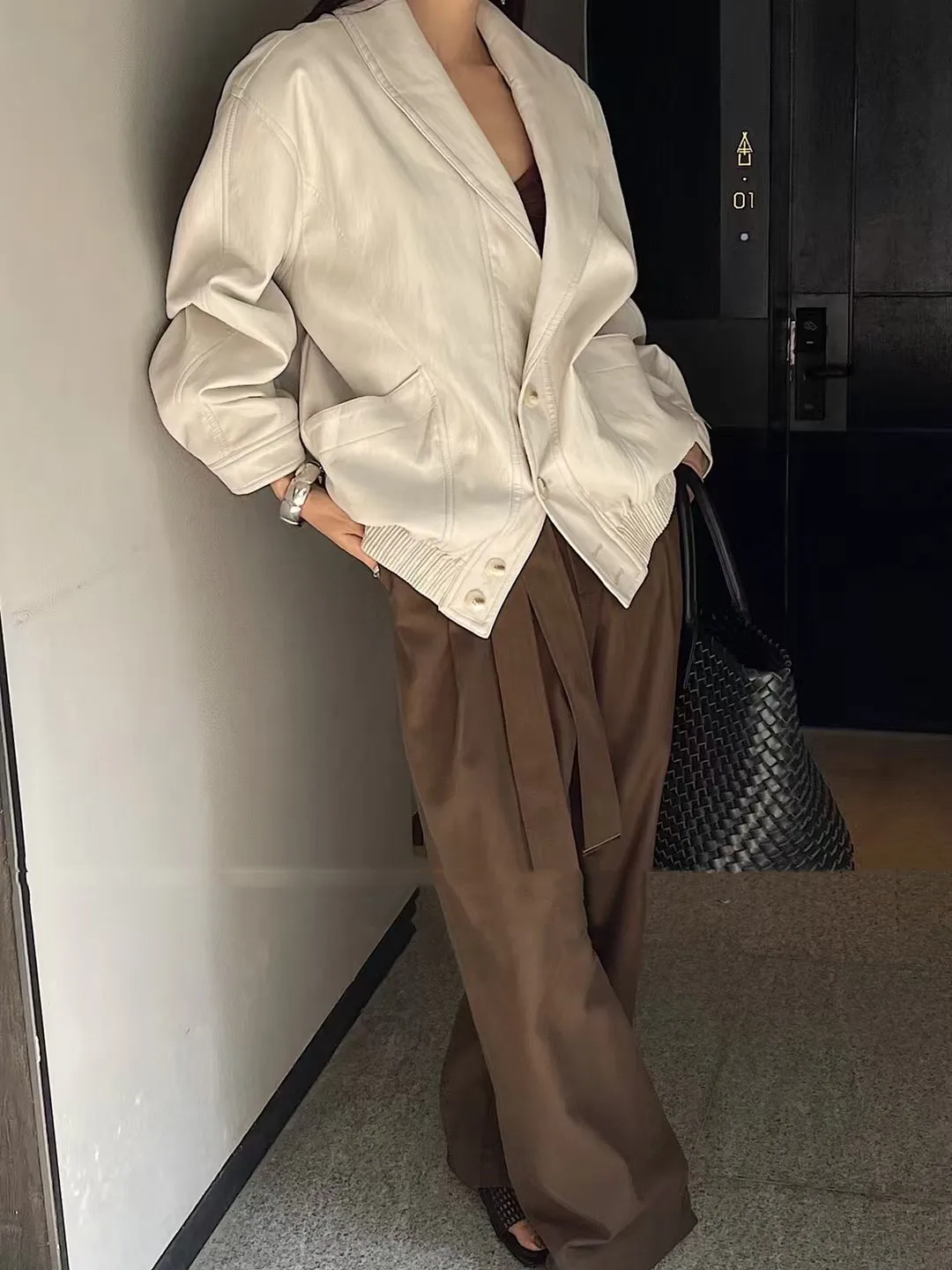 treetwear Giacca da donna retrò allentata corta in ecopelle Pu Primavera Autunno Cappotto con cerniera femminile Capispalla da motociclista vintage