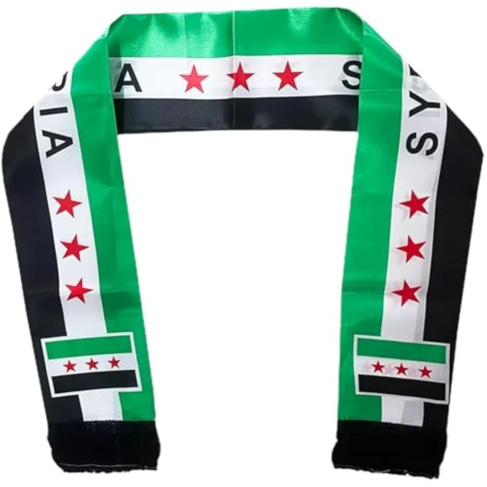 Bufanda de Siria de 135cm, bufanda de satén con estrella siria de la República Árabe, decoración de pancarta, bandera siria colgante para el cuello