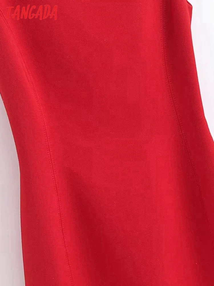 Tangada 2023 Women Red Elegant Dress Sleeveless Female Zipper Midi Dress 6P292