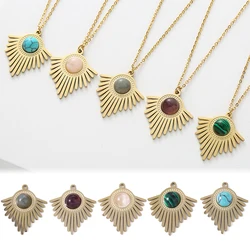 Bohemia Geometric Triangle Natural Stone Pendant Necklace for women Fashion Stainless Steel Oval Charms Jewelry Making Wholesale
