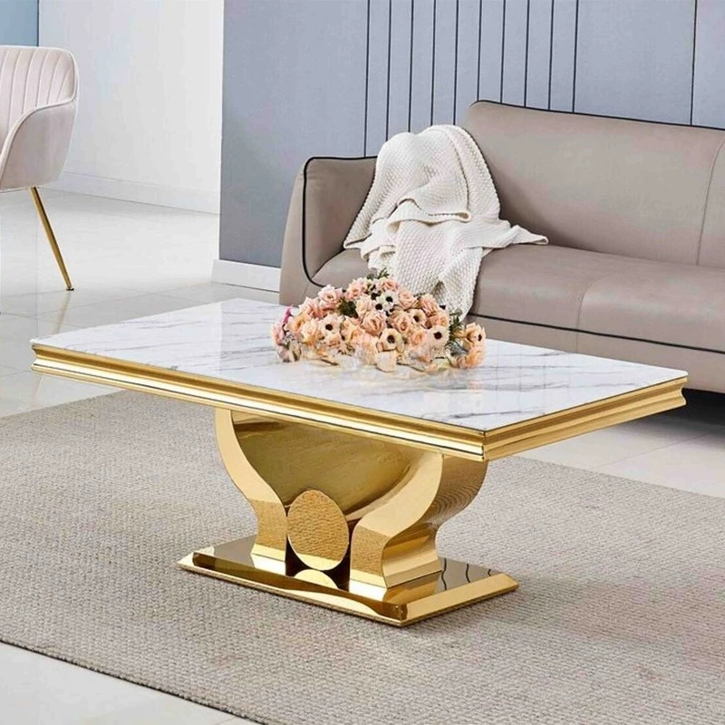 Nordic gold luxury modern marble coffee table rectangular smart coffee table
