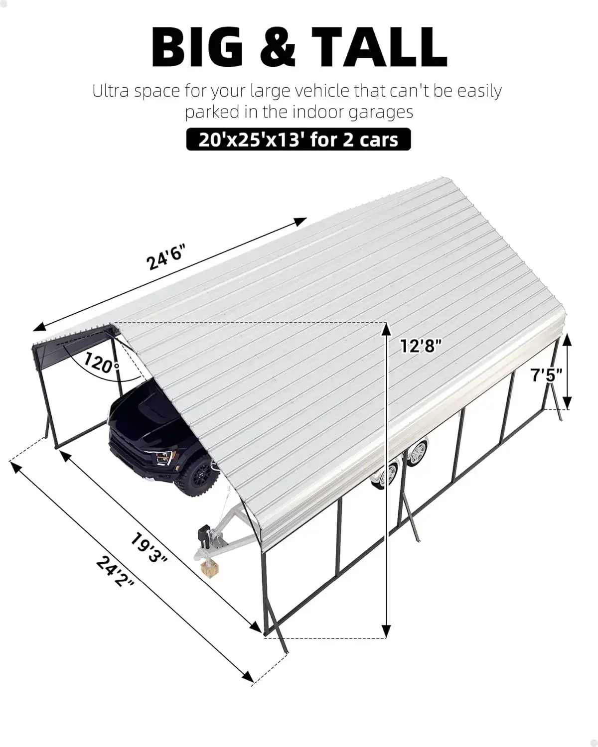 Flash Sale 20'x25'x13' Metal Carport for 2 Cars, Heavy Duty Car Ports for Heavy Snow, Reinforced Frame, Tall Metal Car Ports