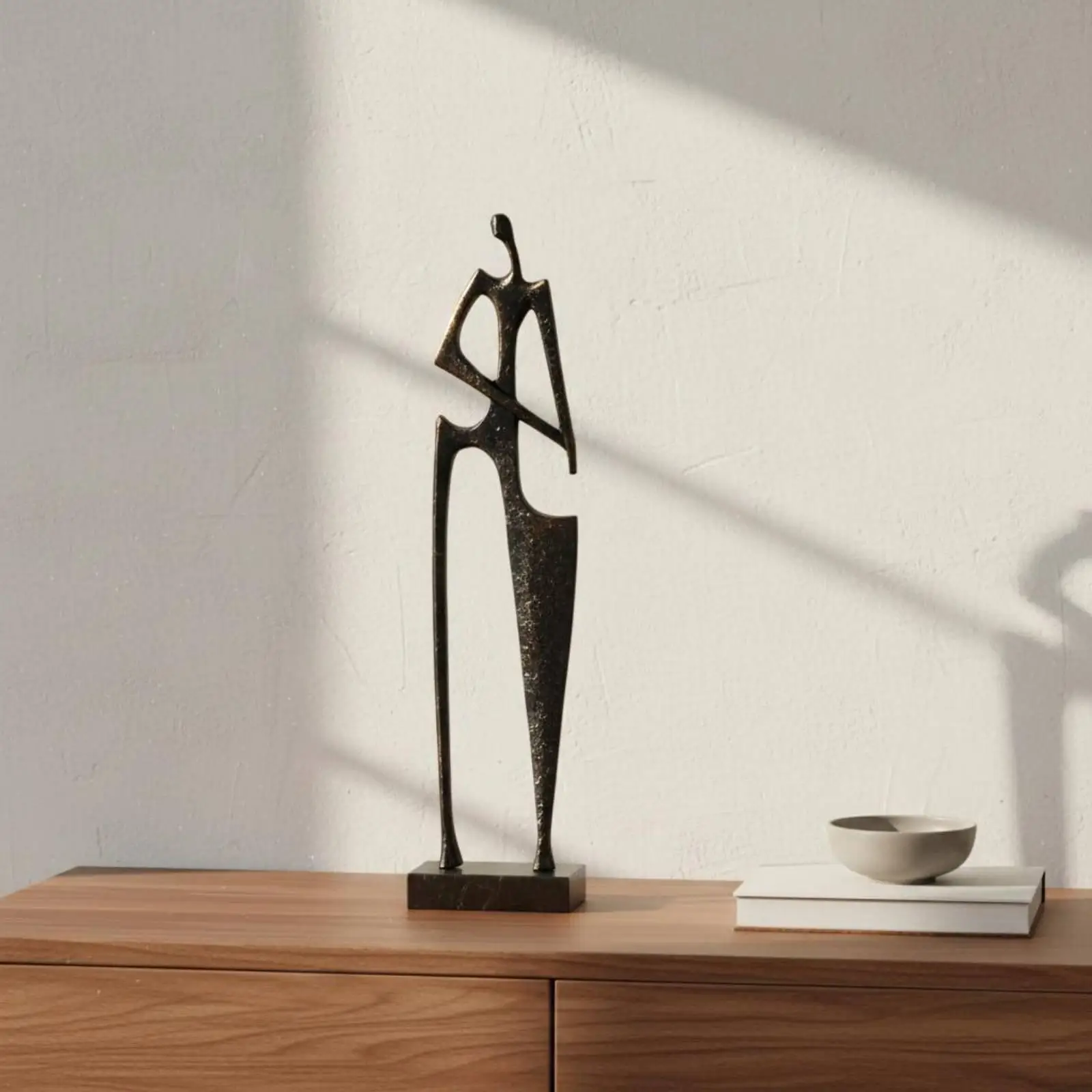 Abstract Art Figurine Unique Metal Sculpture Decorative Figure with Marble Base for Rustic Elegant Interior Design