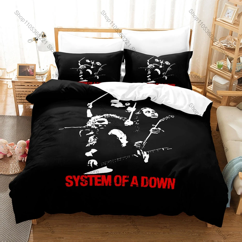 Rock Band System Of A Down Bedding Set Duvet Cover + 2 Pillowcases Vintage Music Graphic Comfortable Bed Linens