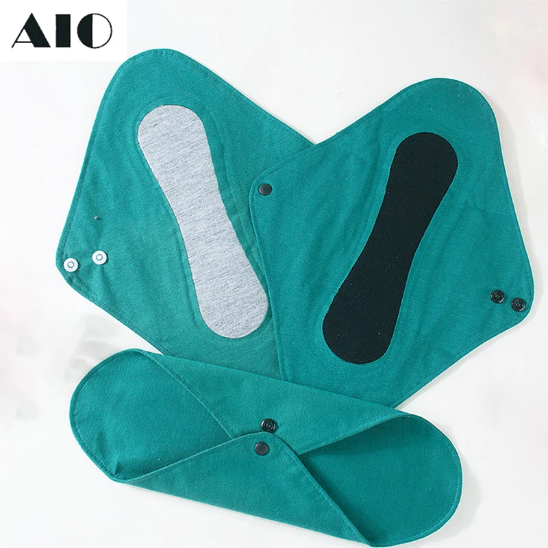 وسادات الحيض القطنية القابلة لإعادة الاستخدام مقاس 18 * 25 سم من AIO - ضغط حراري لا يترك علامات، بطانة من الجرافين، مناديل صحية قابلة للغسل