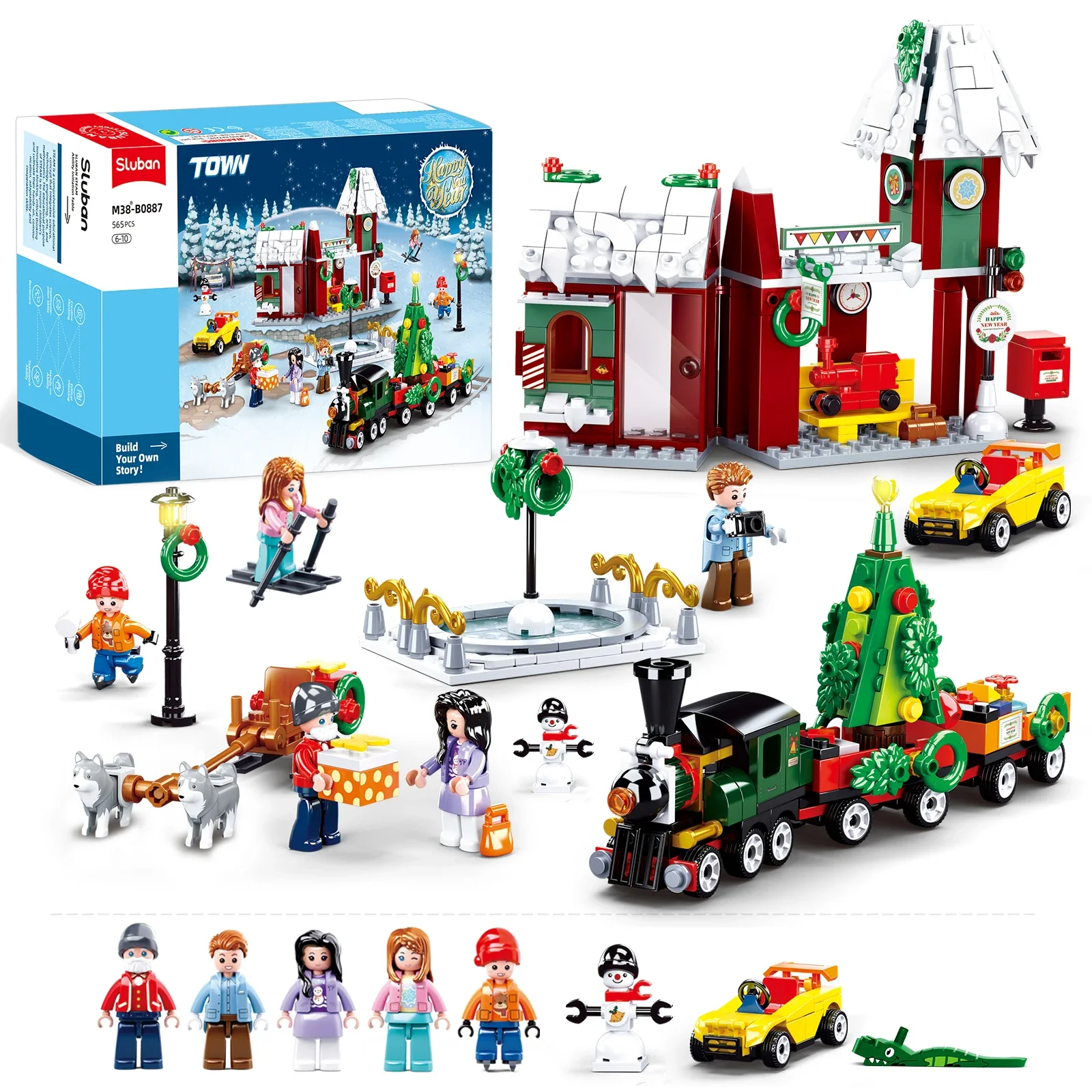 565PCS Neue Jahr Warme Herz Bahnhof Schneemann Schnee Haus Zug Modell Ziegel kinder Pädagogisches