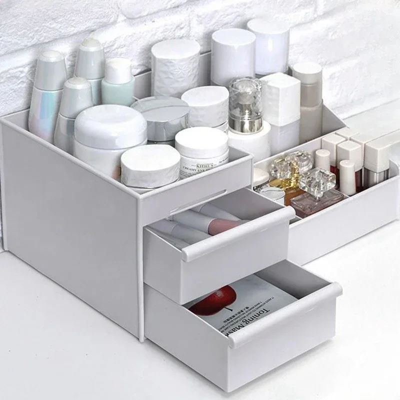 Grande Capacidade Cosmetic Storage Box, maquiagem gaveta, organizador de jóias, unha polonês Container, mesa Diversos