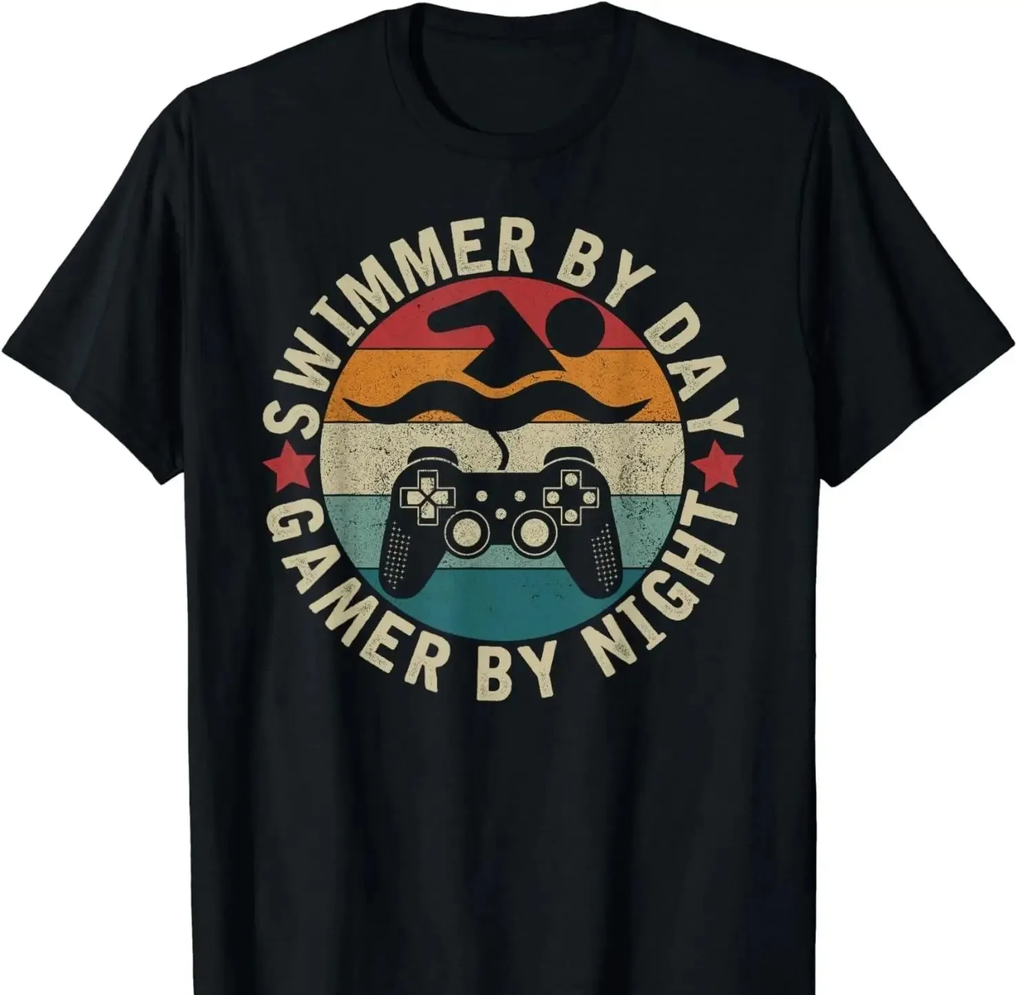 Unisex Swimmer By Day Gamer By Night T Shirt Summer Short Sleeve Crew Neck Vintage Gaming Sports Graphic Streetwear Tees Tops