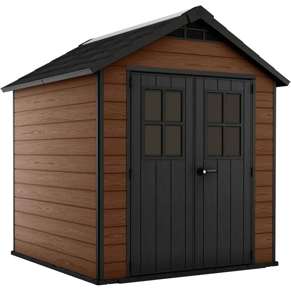 

Weatherproof Outdoor Shed with Skylight, Window, Ventilation, and Lockable Doors for Patio, Lawn Mower, and Bike Storage