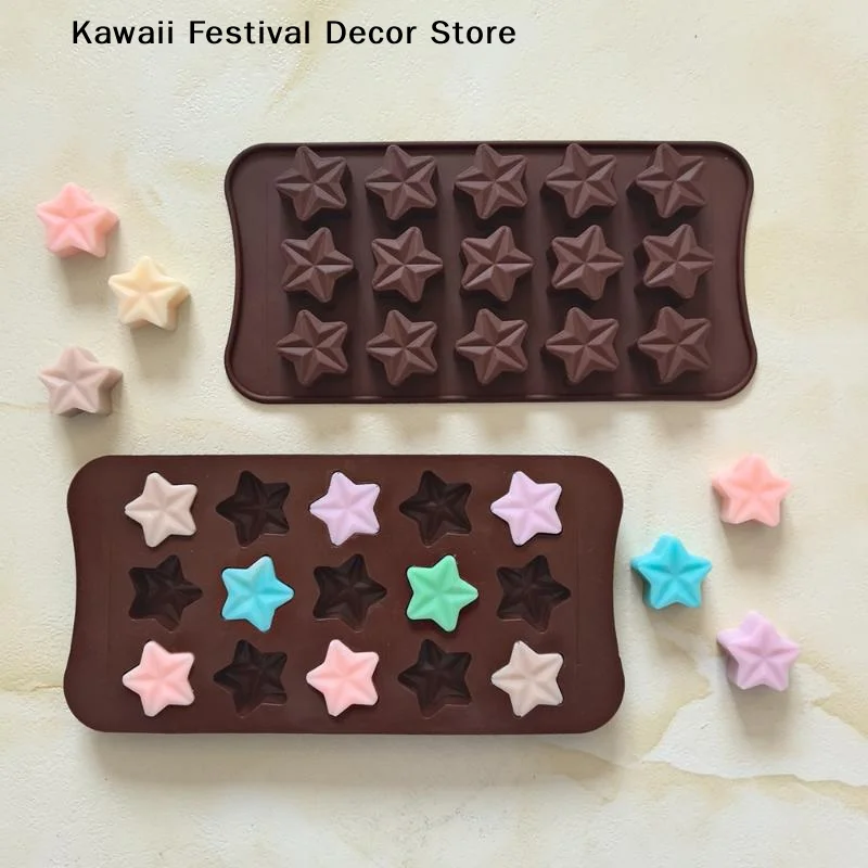 【K】1PC 15-Cavity Five-Pointed Star Silicone Chocolate Mold Creative Jelly Ice Cube Mold Christmas Candy DIY Home Baking Mold