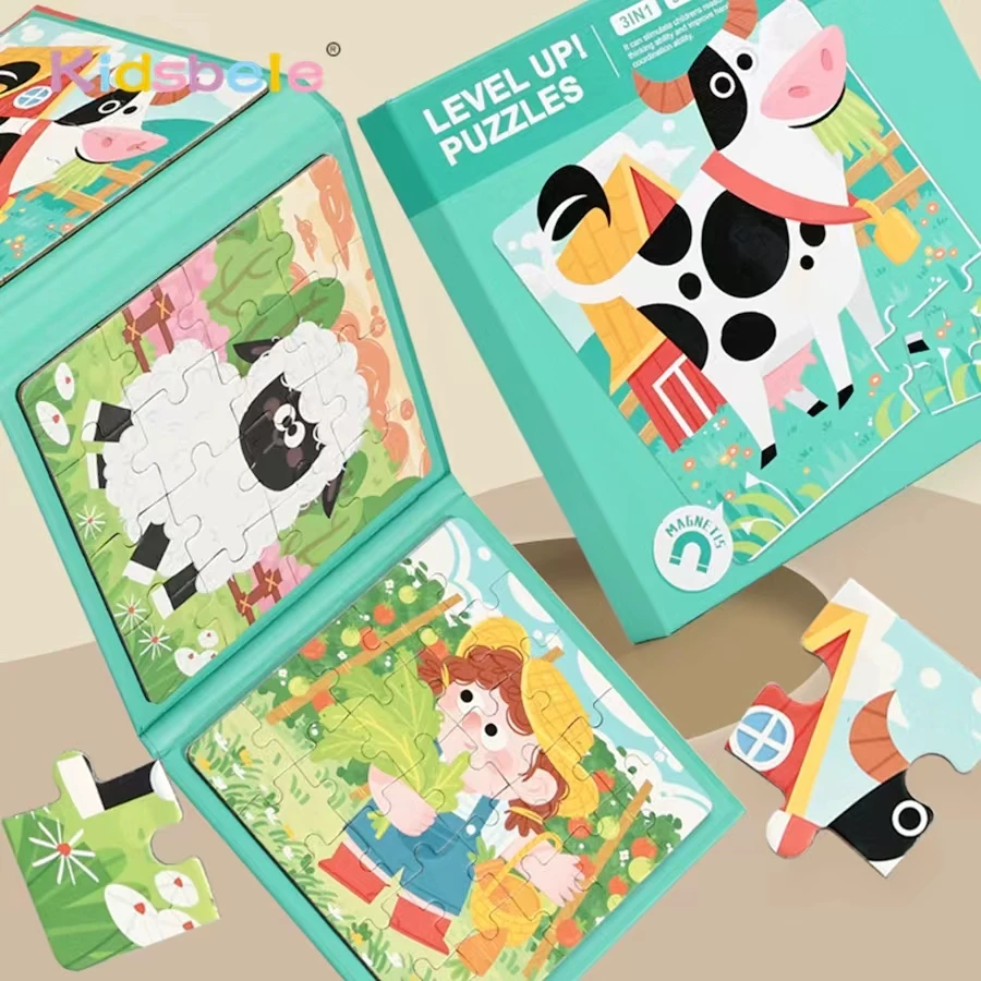 

Wooden 3-in-1 Magnetic Jigsaw Puzzle Montessori Educational Toy 9/16/25 Pieces Toddler Early Development Puzzle Christmas Gift