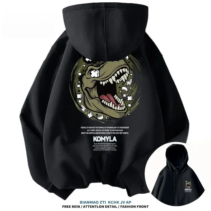 

2025 Trendy vibe Street dinosaur print hooded sweatshirt for men and women, American ins trendy brand niche loose jacket