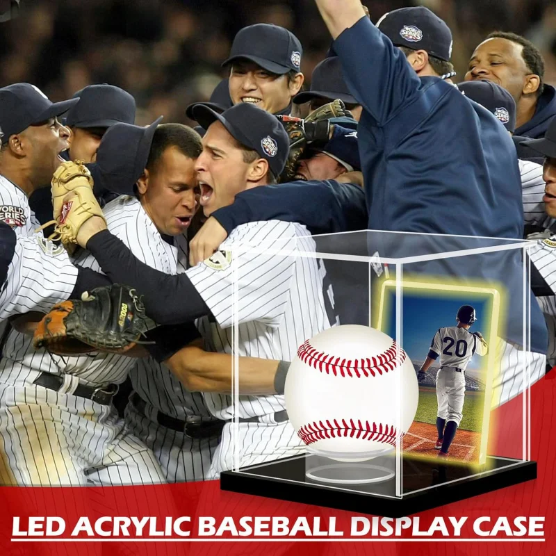 LED Acrylic Baseball Display Case, Dustproof Clear Box with Three‑Color Lighting, Baseball Stand & Photo Card Frame – Showcase