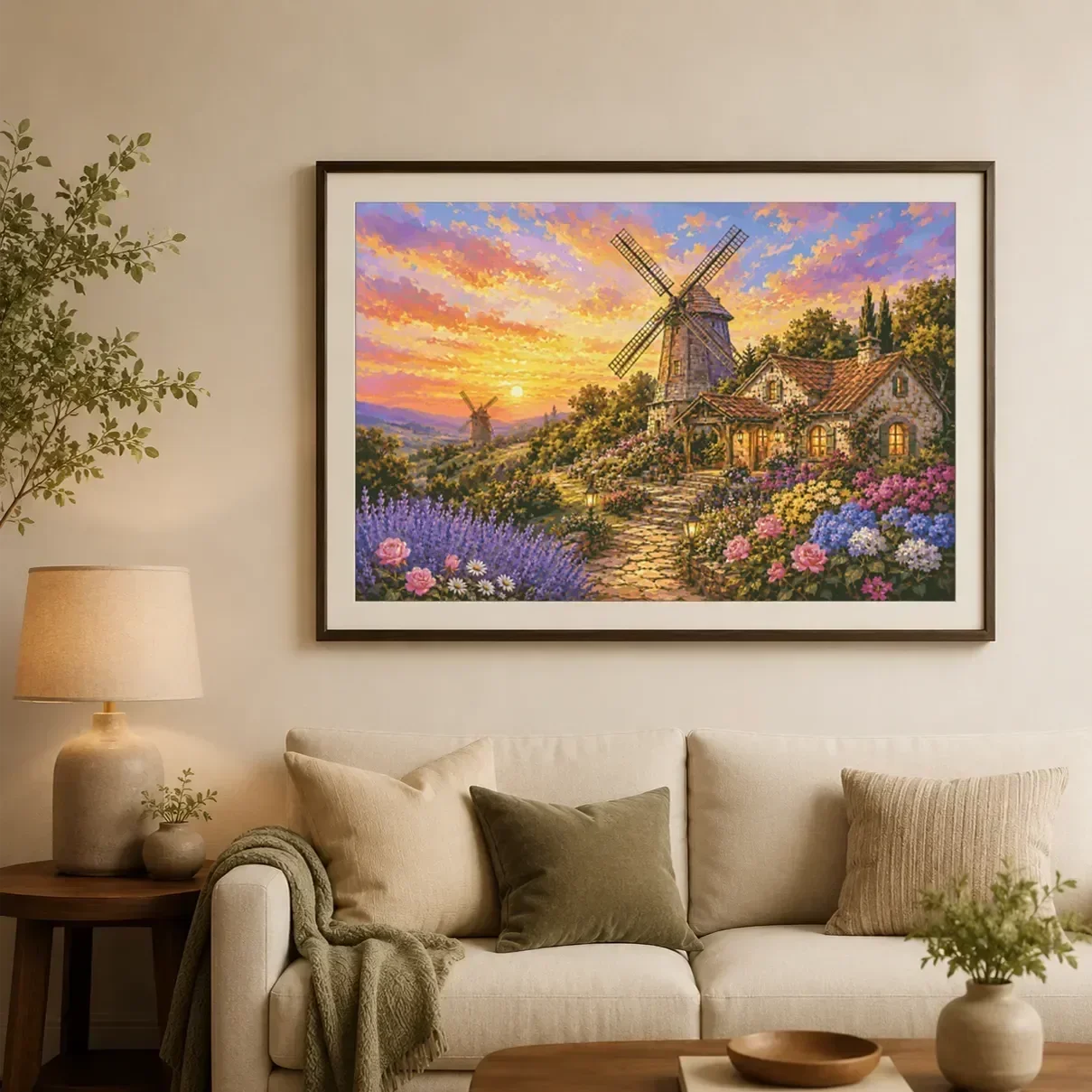 Stamped Cross Stitch Kit 11/14/16/18CT Printed Canvas Cotton Threads DIY Embroidery Wall Decor[ZZ8830-Windmill reflects sunset]