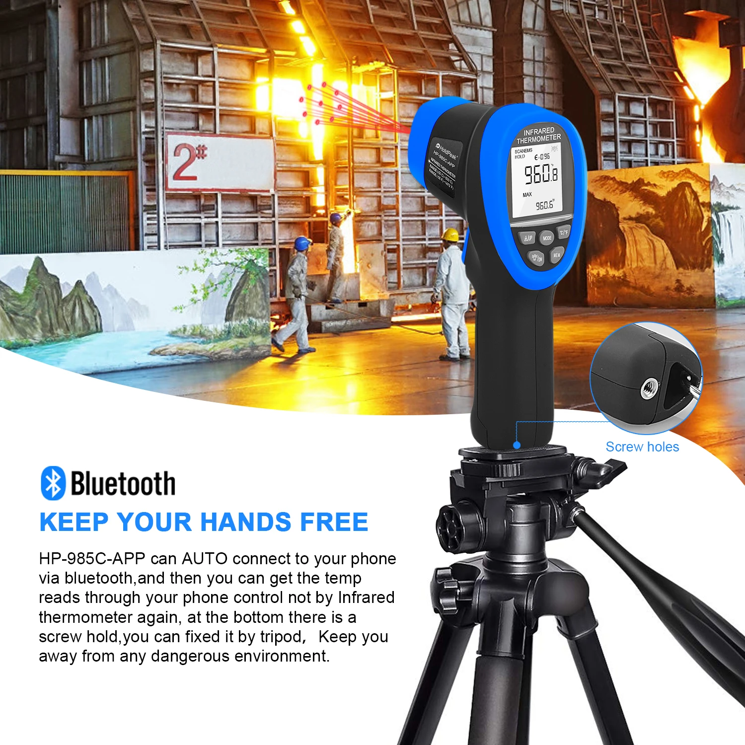 Digital Infrared Thermometer -50℃~800℃ Non-contact Laser Temperature Gun 0.1-1.0 Emissivity Industrial IR Thermometer for HVAC