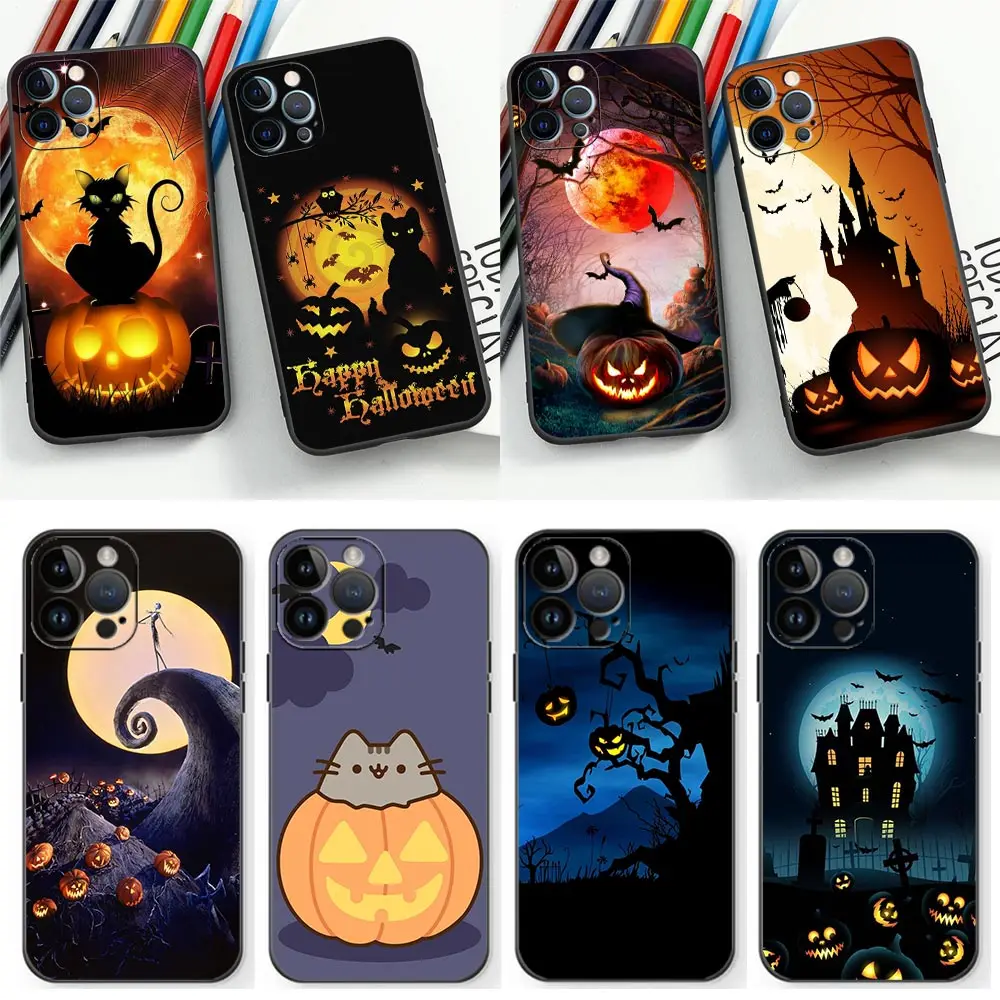 Happy Halloween Pumpkin Bat Witch Phone Funda Case For iphone Apple 14 13 12 11 Pro XS Max Mini X XR SE 8 7 15 6 Plus Case Shell