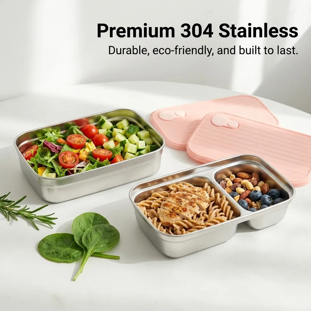 Microwave Safe 304 Stainless Steel Lunch Box Set Bento Box Meal Prep Food Storage Containers for Kids Adults School Office view 6